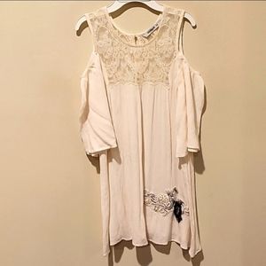 ❤️ DESIGUAL BEADED COLD SHOULDER TOP WITH LACE NECKLINE, XS